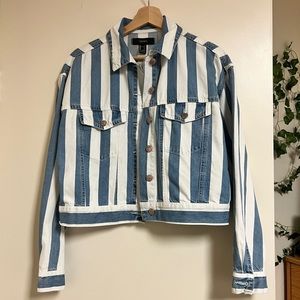 Blue Cropped and Stripped Jean Jacket